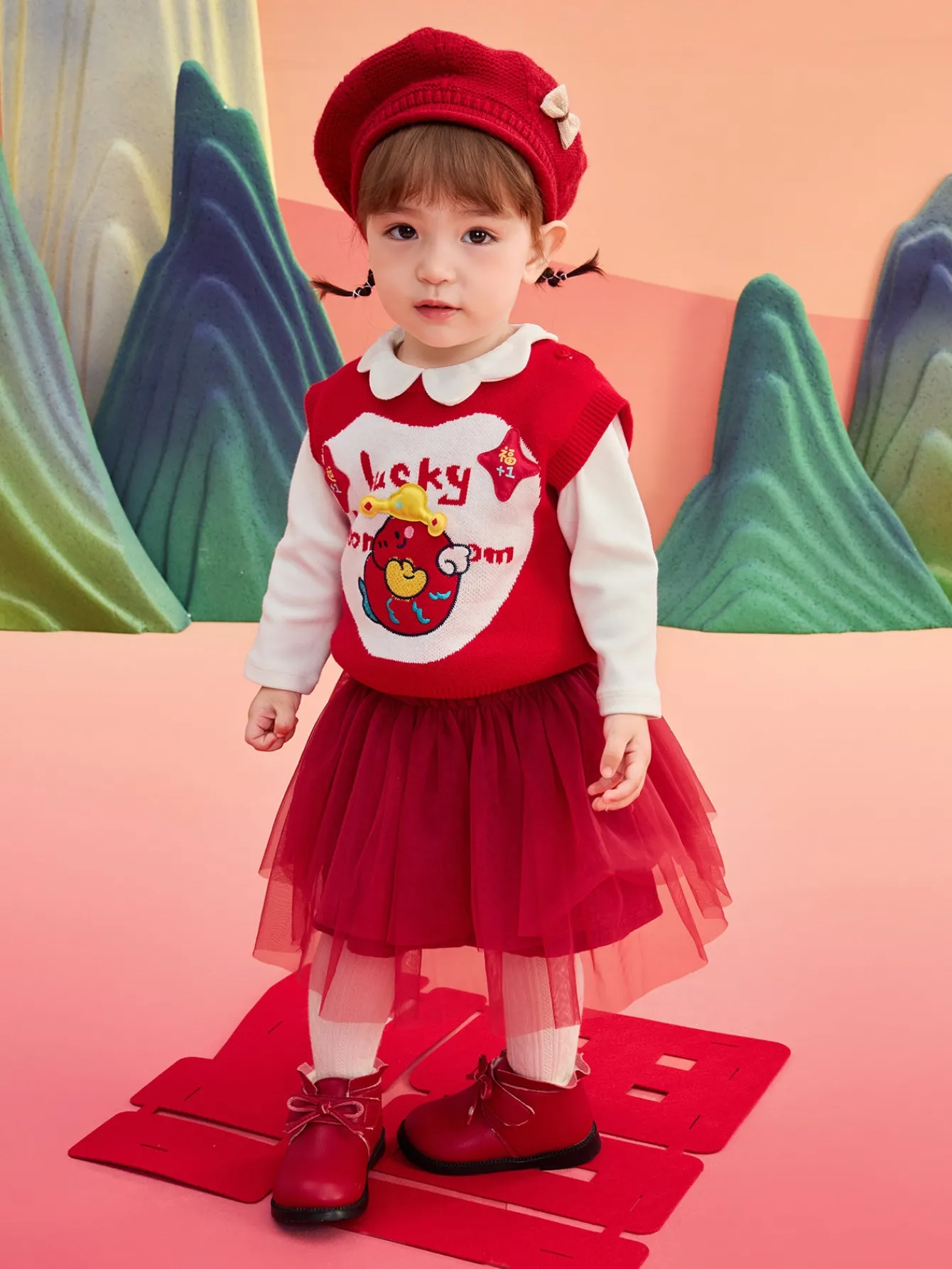 Balabala Children’s Clothes Kid Vest Baby Vest 2025 New Autumn and Winter Clothes New Year Season Neo-Chinese Style Cute and Fun Best Sale