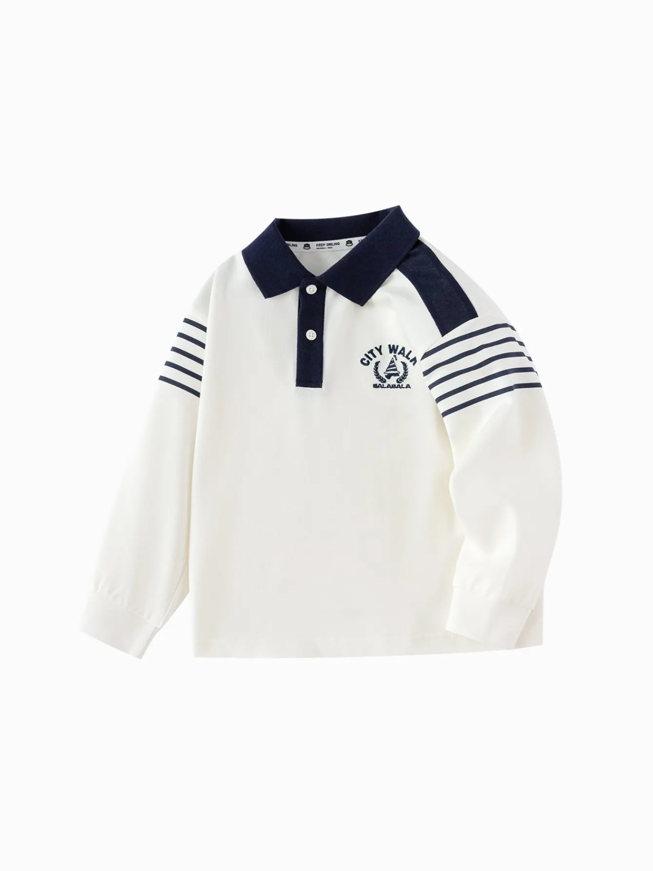 Balabala Children's Clothing Boy Long-sleeved T-shirt 2025 Spring New POLO Collar Embroidered Off-white Discount