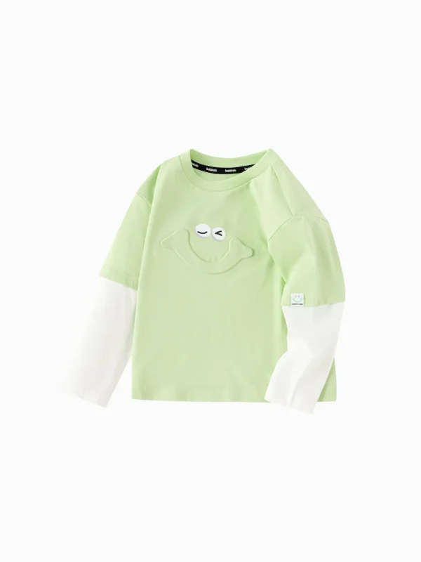 Balabala Children's Clothing Boy Long-sleeved T-shirt lit. false Two Pieces Inner 2025 Spring New Top Yellow Green Hot