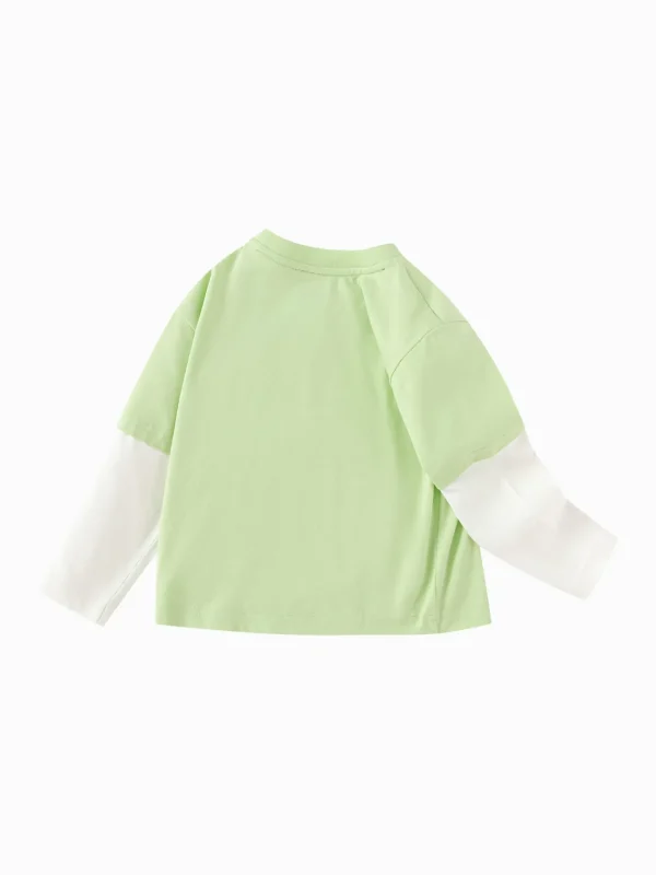 Balabala Children's Clothing Boy Long-sleeved T-shirt lit. false Two Pieces Inner 2025 Spring New Top Yellow Green Hot