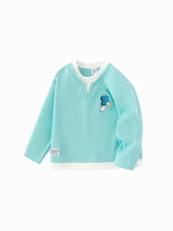 Balabala Children's Clothing Boys' Long Sleeve T-Shirt Lining 2025 Spring New Style Top Blue Green Flash Sale