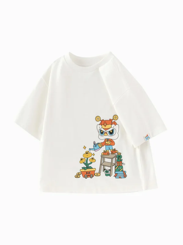 Balabala Children's Clothing Boys' T-Shirt Boys' Underwear 2025 Spring and Autumn New Style Shirt Cute Off-white Clearance