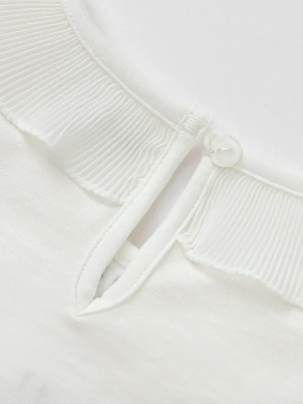 Balabala Children's Clothing Girls Long Sleeve T-Shirt 2025 Spring New Fashion Bow Tie Raw White Best