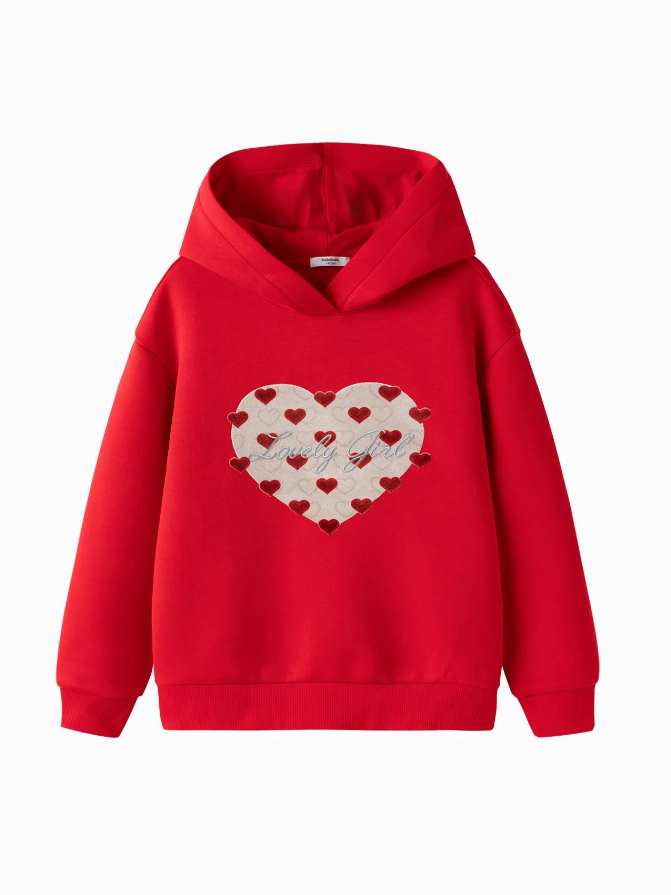 Balabala children's long-sleeved sweater girls 2024 winter new hooded love New Year red tops Chinese Red Shop