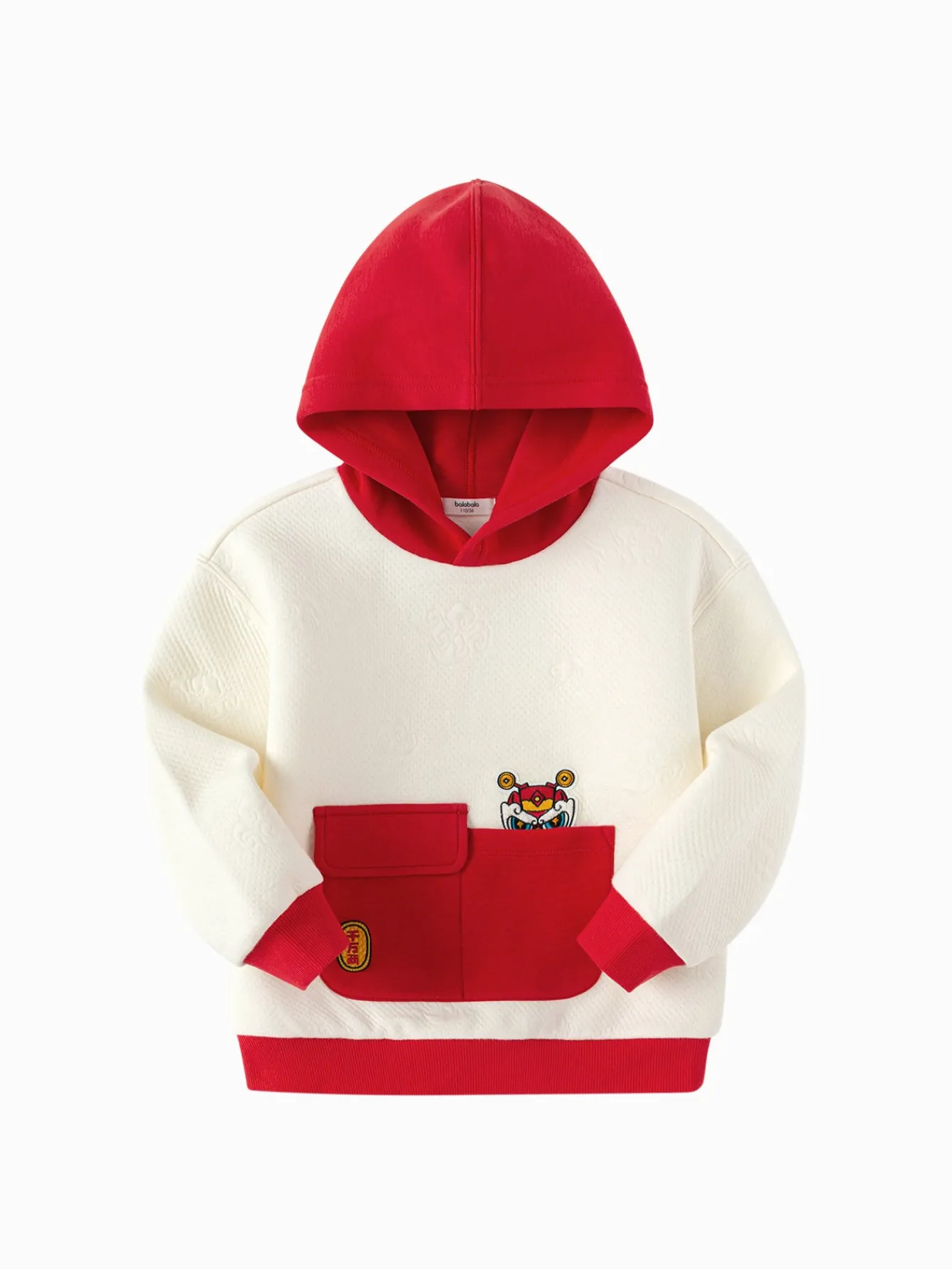 Balabala children's sweatshirt hooded top Toddler Boys clothing 2025 spring and autumn new year's outfit Red White Clearance