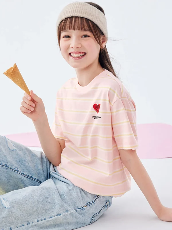 Balabala cotton short-sleeved striped parent-child T-shirt 7-14 years Online