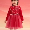 Balabala Girl Dress Children 2024 Winter New Chinese Style Mesh Two-Piece New Year's Outfit Red Cheap