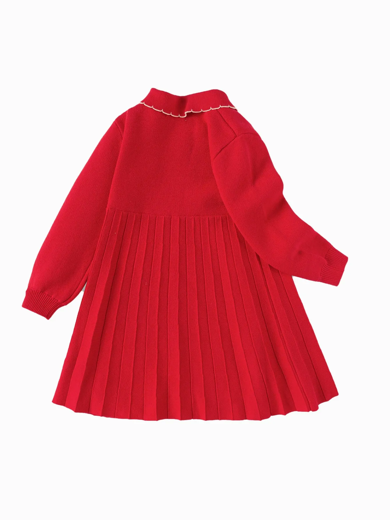 Balabala Girl New Chinese Style Knitted Dress 2025 Winter New Red Pleated Princess New Year's Dress Chinese Red Sale