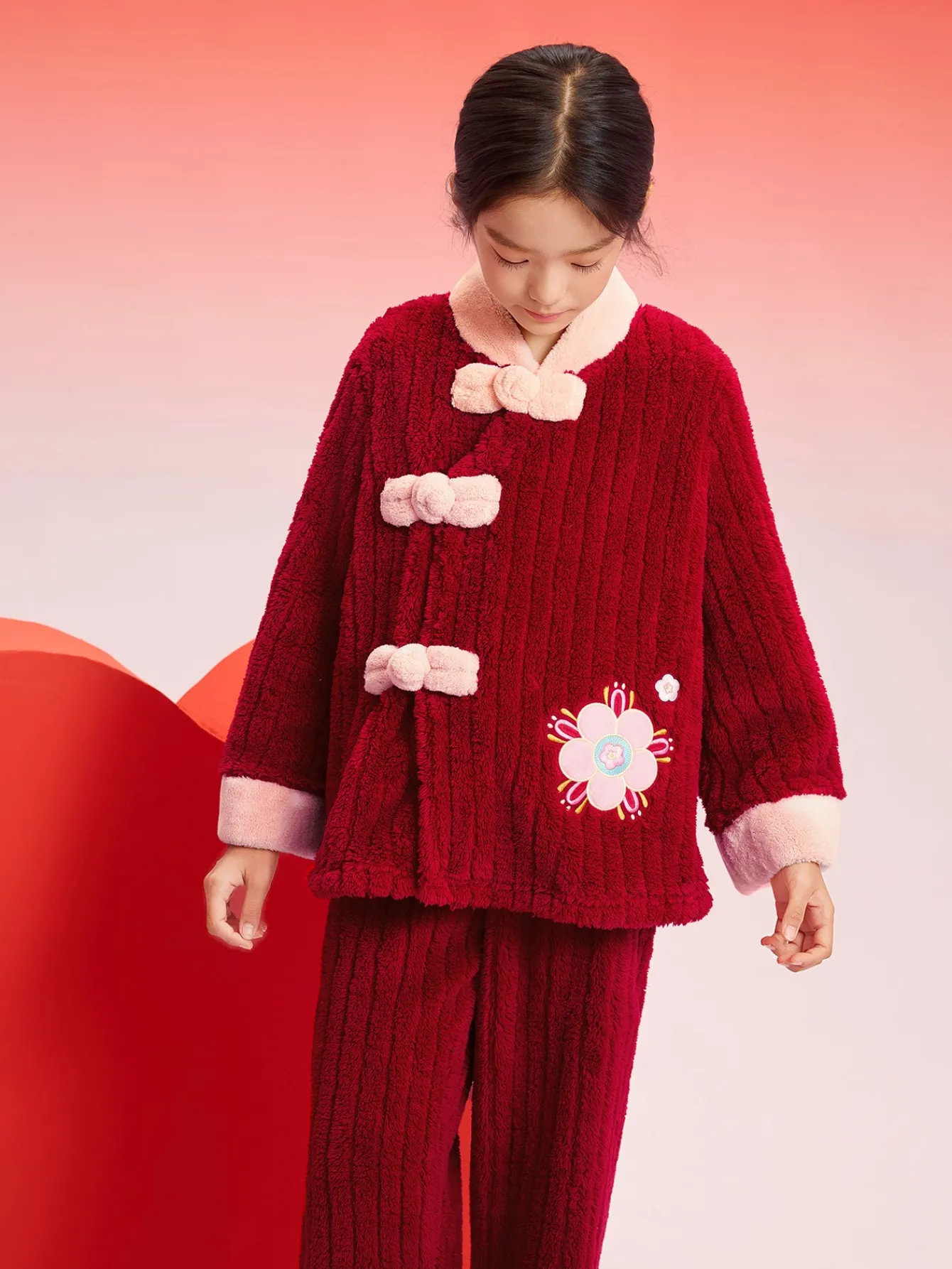 Balabala Girl Pajama Suit 2025 New Chinese Style Home-Wear New Year's Greeting Animal Year Red Store