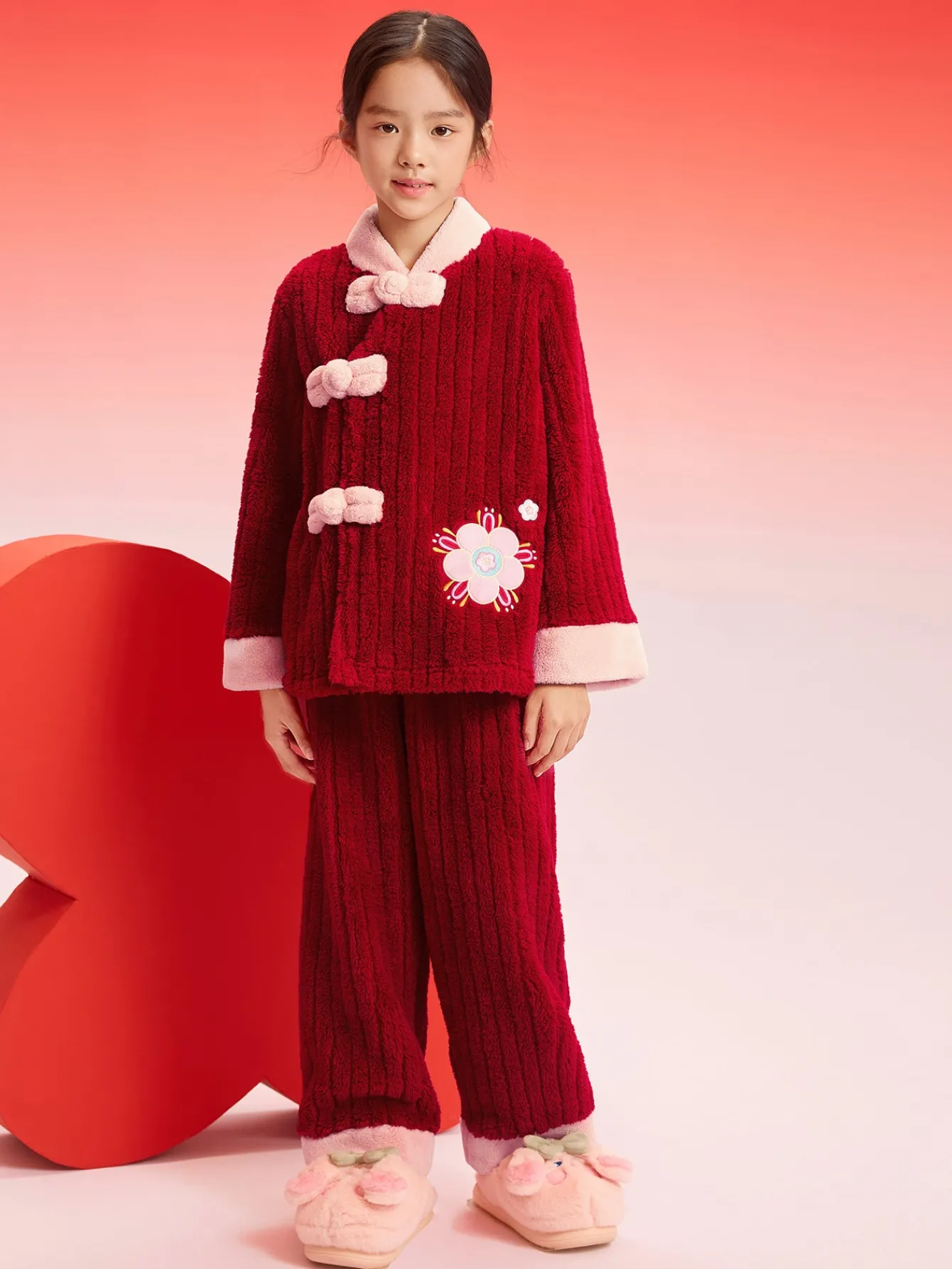 Balabala Girl Pajama Suit 2025 New Chinese Style Home-Wear New Year's Greeting Animal Year Red Store
