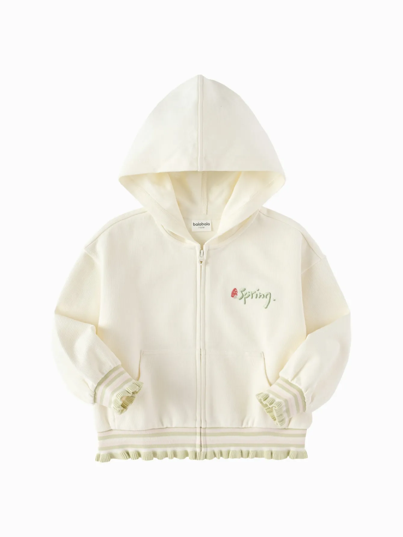 Balabala girls' coat hooded top 2025 new spring wear embroidered literary Cream White Best
