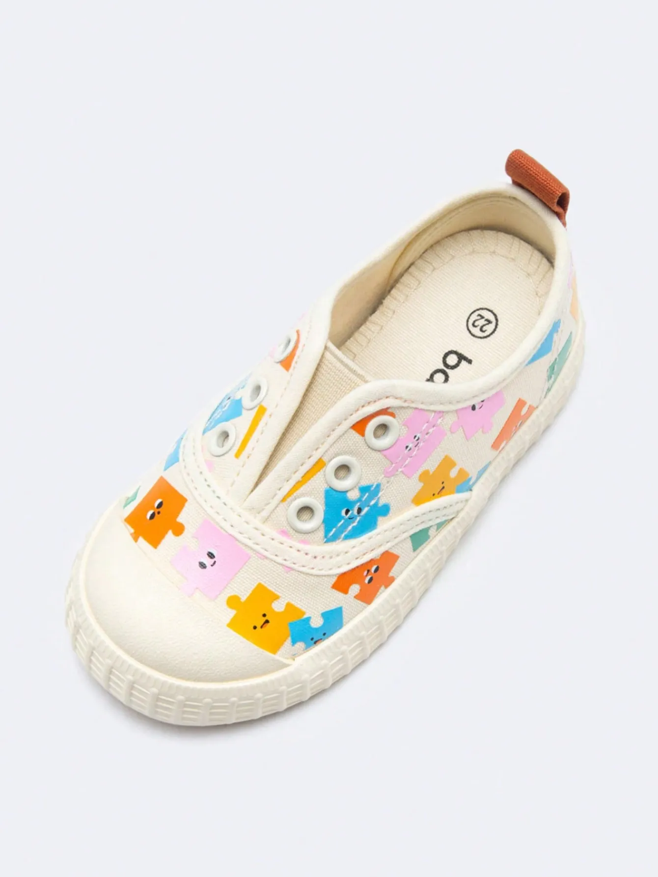 Balabala Girls Cute Colorful Puzzle Printed Comfortable Non-Slip Slip-On Canvas Shoes White Outlet