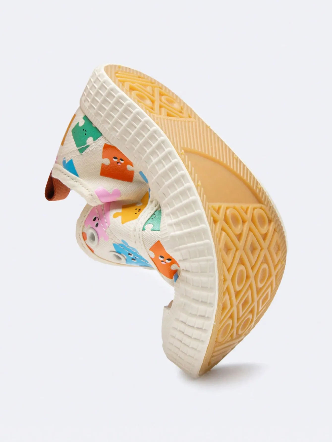 Balabala Girls Cute Colorful Puzzle Printed Comfortable Non-Slip Slip-On Canvas Shoes White Outlet