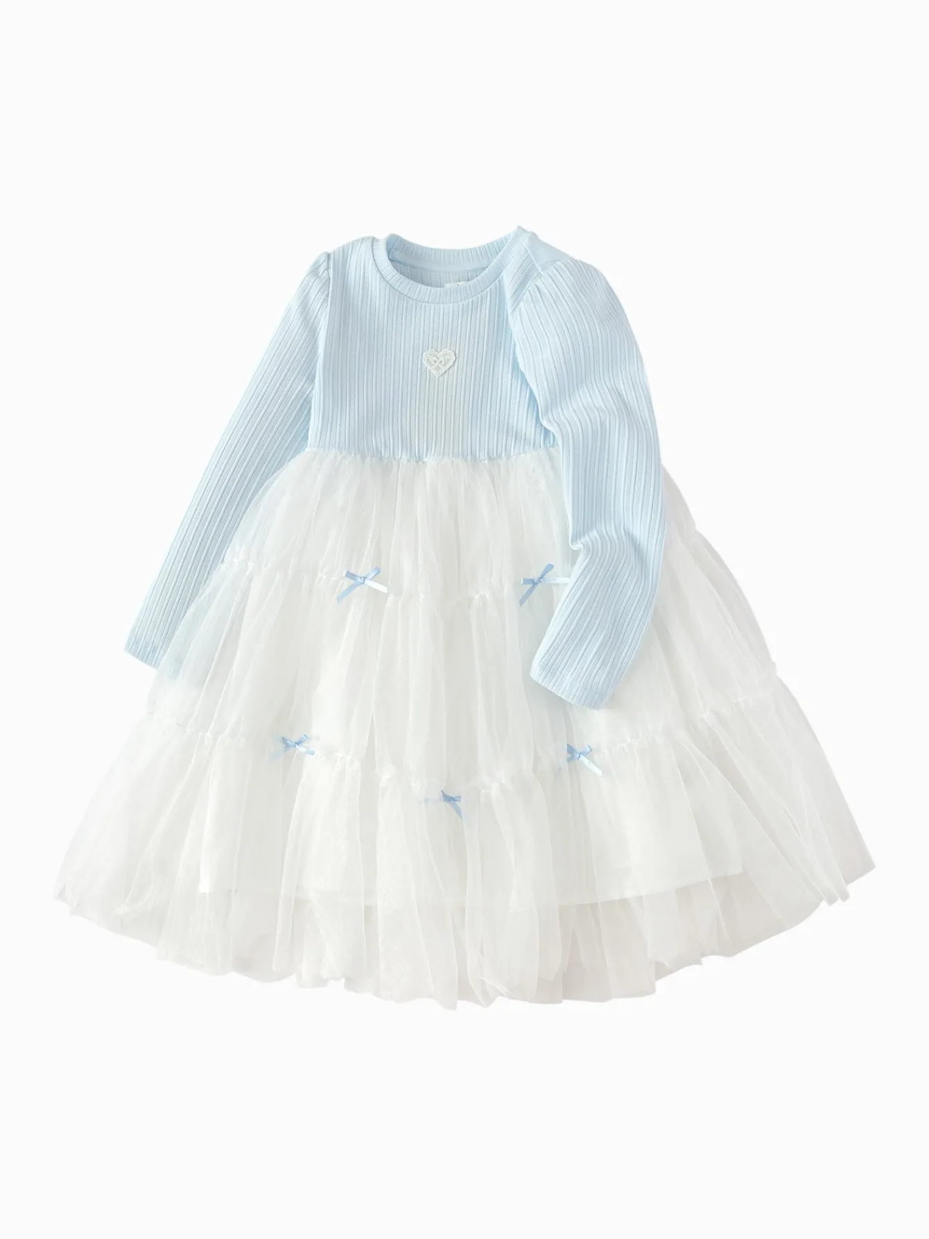 Balabala Girls' Dress Tulle Princess Dress 2025 Spring New Bow Dress Blue Clearance
