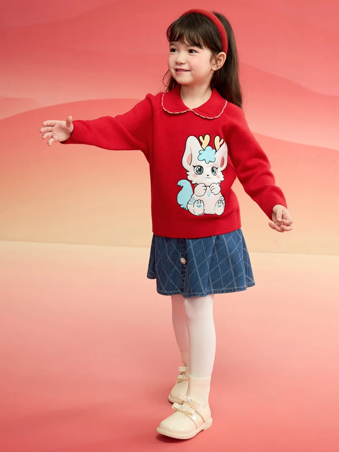 Balabala Girls Sweater 2024 New Winter Kids Knitwear Top New Year's Red Fashion Exquisite Trendy Chinese Red Outlet