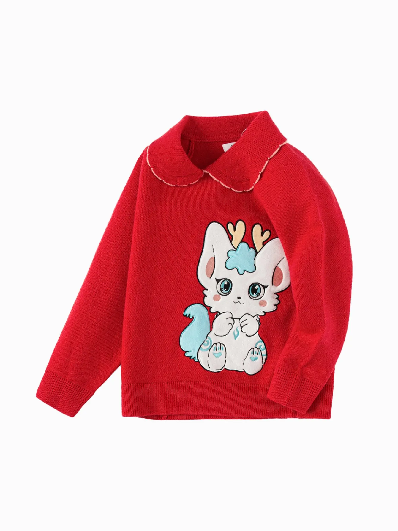 Balabala Girls Sweater 2024 New Winter Kids Knitwear Top New Year's Red Fashion Exquisite Trendy Chinese Red Outlet