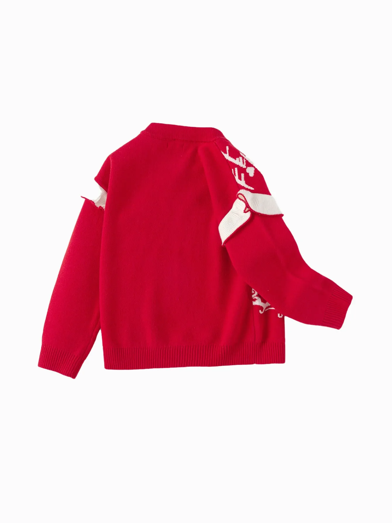 Balabala Girls Sweater Children Jacquard Knitwear 2024 Winter New Color-Block Knitwear Top Red Fashion Chinese Red Cheap