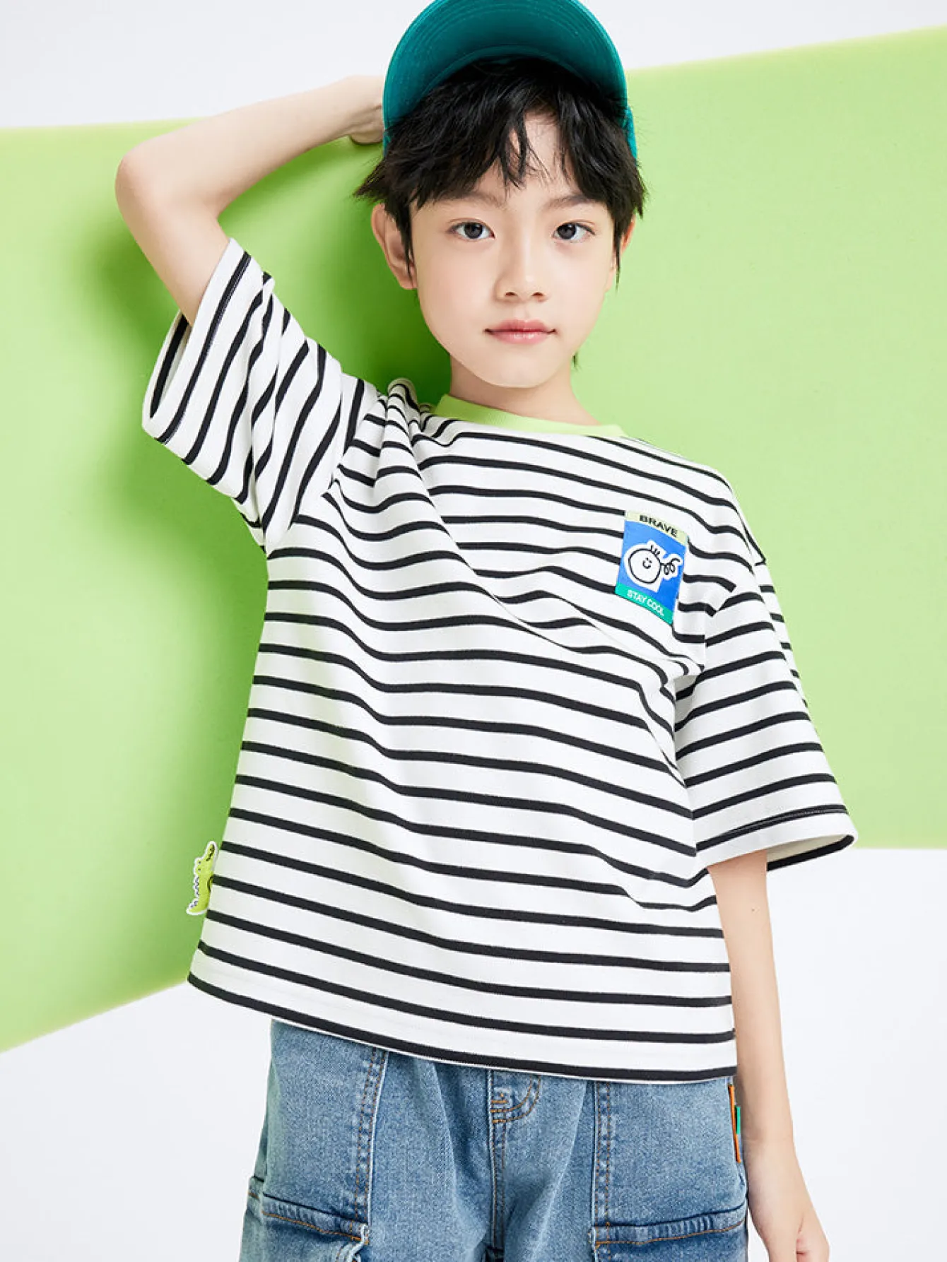 Balabala Kids Boy 100% Cotton Dinosaur Rounded V-Neck Short Sleeve T-Shirt 7-14 Years Sale