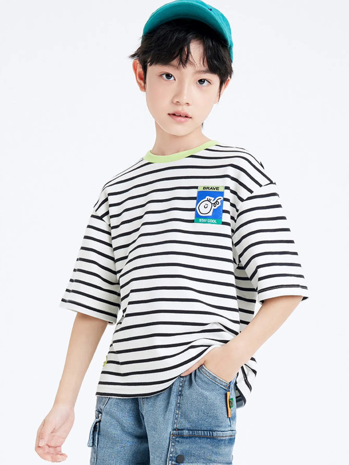 Balabala Kids Boy 100% Cotton Dinosaur Rounded V-Neck Short Sleeve T-Shirt 7-14 Years Sale