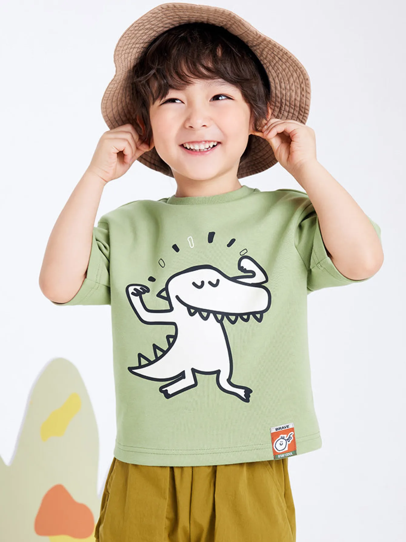 Balabala Kids Boy 100% Cotton Dinosaur Rounded V-Neck Short Sleeve T-Shirt 7-14 Years Sale
