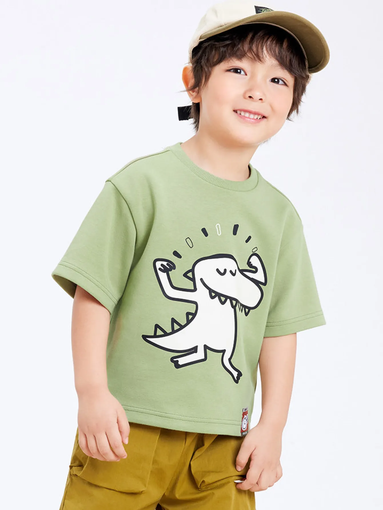 Balabala Kids Boy 100% Cotton Dinosaur Rounded V-Neck Short Sleeve T-Shirt 7-14 Years Sale