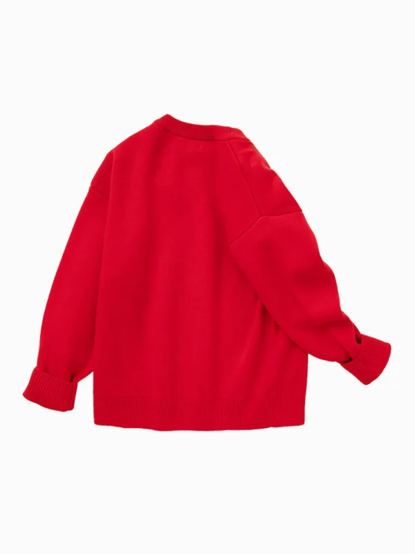 Balabala Kids Boy 100% Cotton Red Rabbit Propitious Clouds Crew Neck Jumper 7-14 Years Cheap