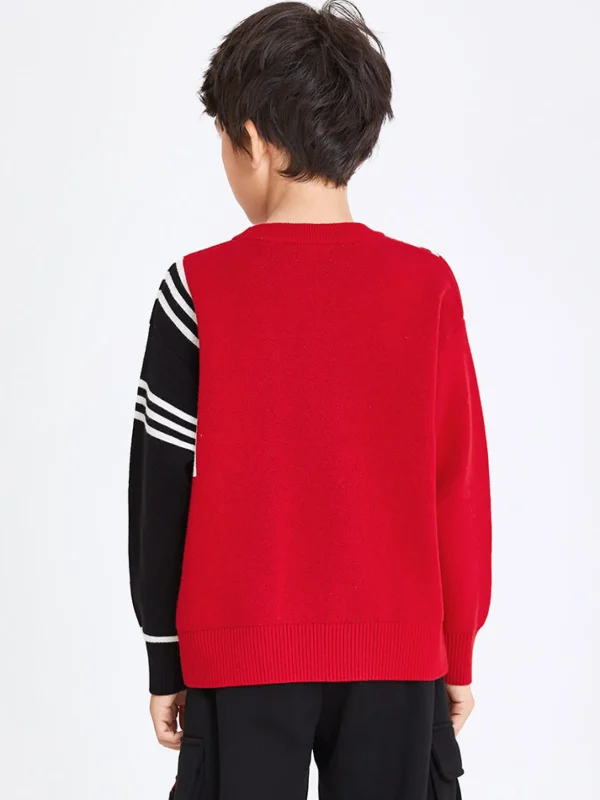 Balabala Kids Boy 100% Cotton Red Rabbit Propitious Clouds Crew Neck Jumper 7-14 Years Cheap