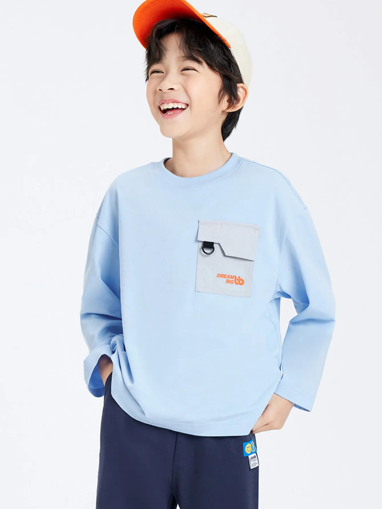 Balabala Kids Boy Antibacterial Quick-Drying Rounded V-Neck Long Sleeve T-Shirt 7-14 Years Online