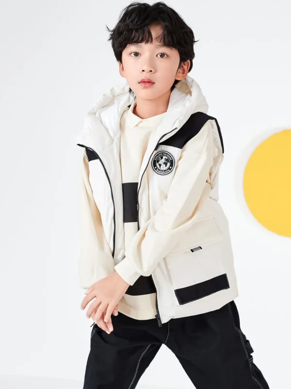 Balabala Kids Boy Hooded Warm Vest White Hue Clearance