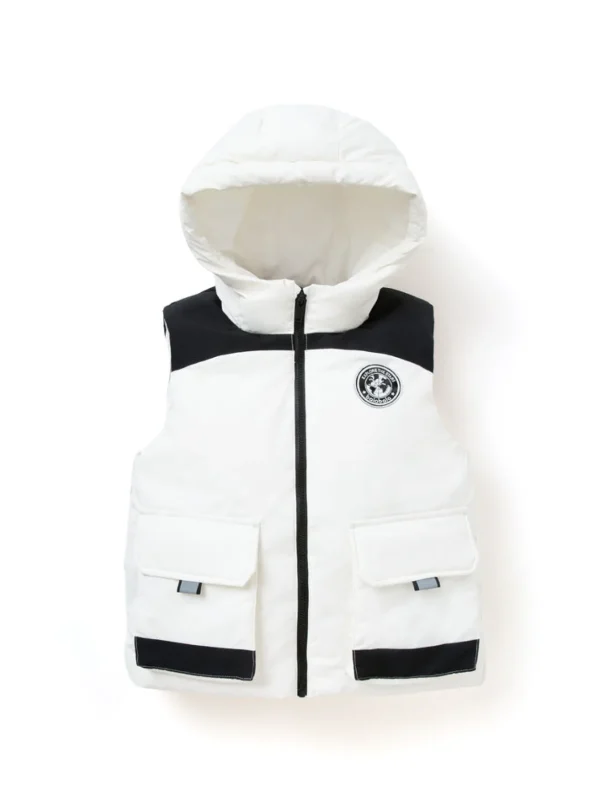 Balabala Kids Boy Hooded Warm Vest White Hue Clearance
