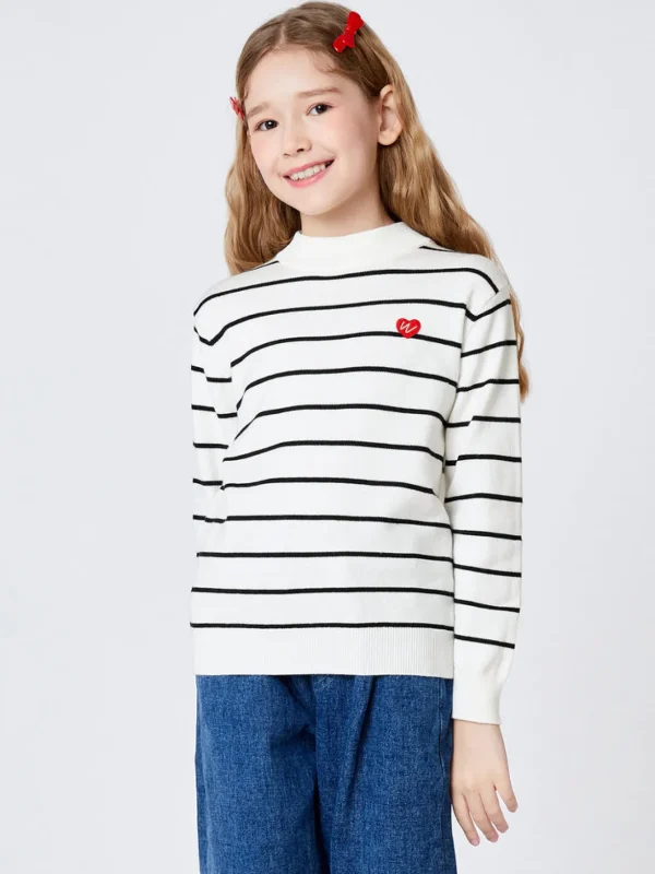 Balabala Kids Boy Long Sleeves Crew Neck Sweater White Black Hue Clearance