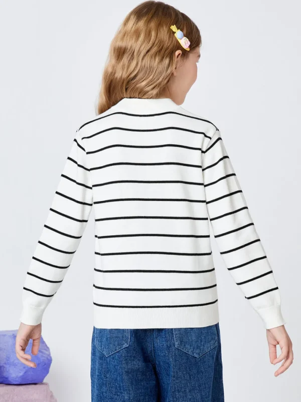 Balabala Kids Boy Long Sleeves Crew Neck Sweater White Black Hue Clearance
