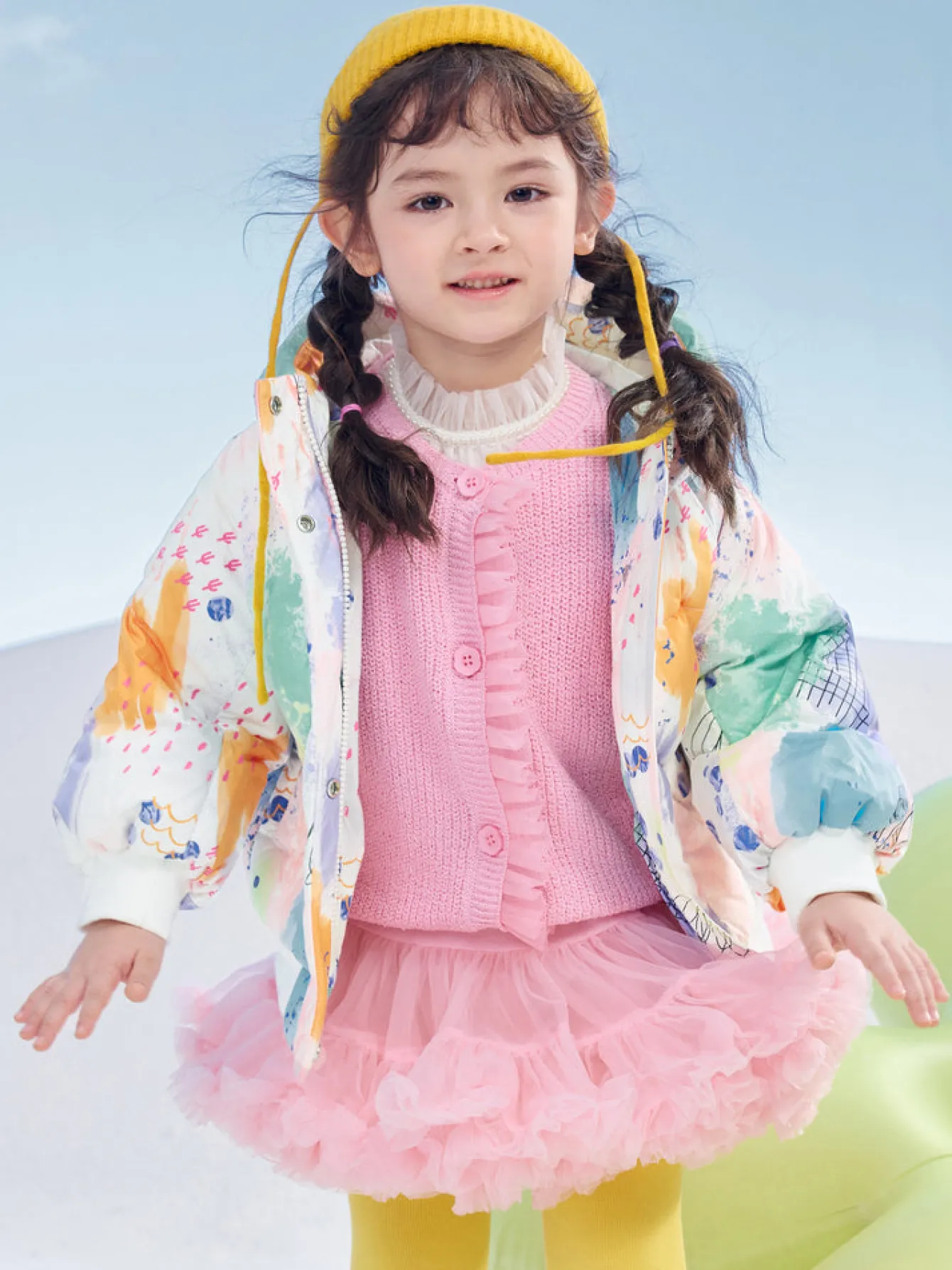 Balabala Kids Girl Candy Colored Puffy Sleeves Hooded Down Jacket Red Hue Best