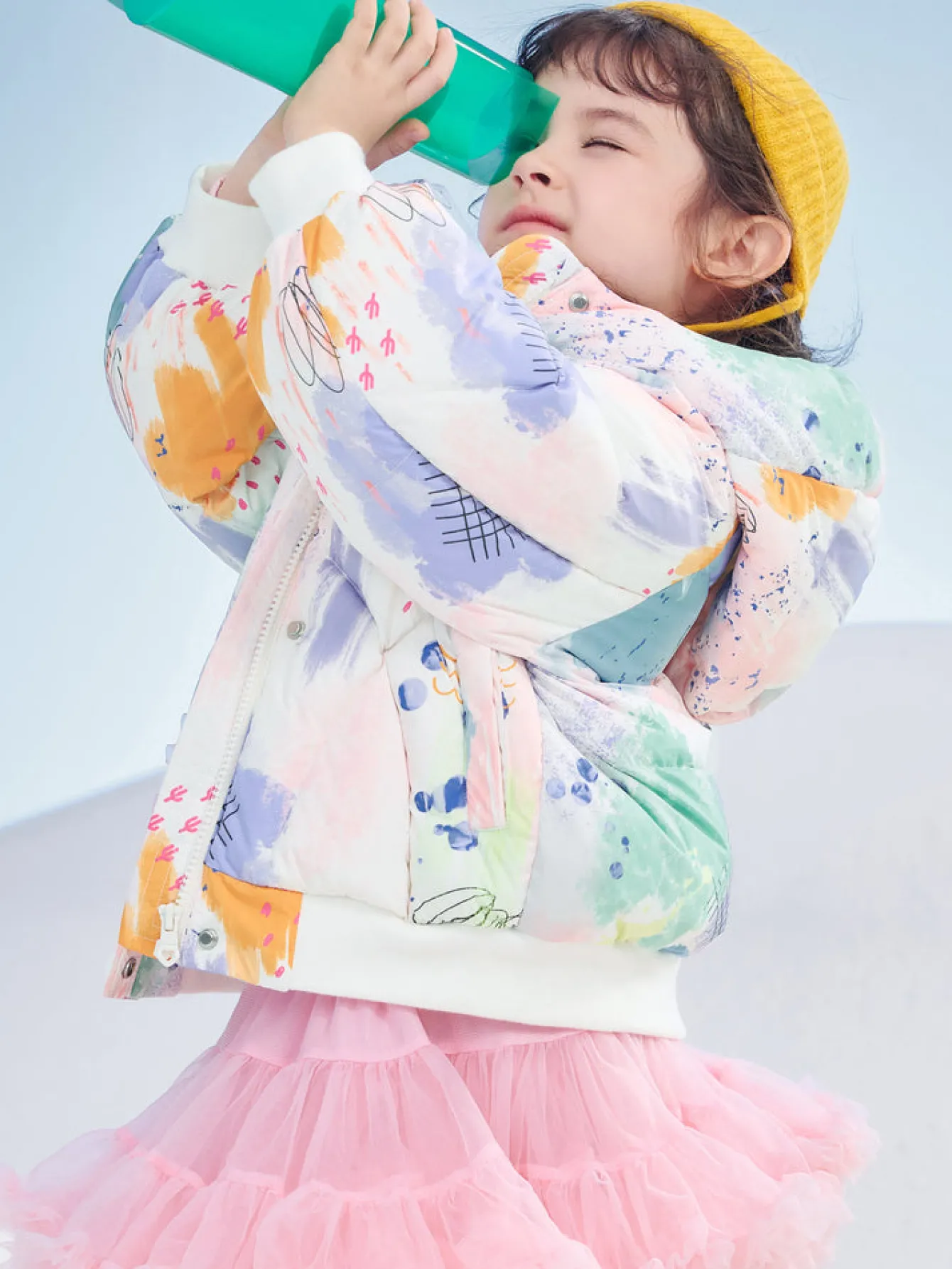 Balabala Kids Girl Candy Colored Puffy Sleeves Hooded Down Jacket Red Hue Best