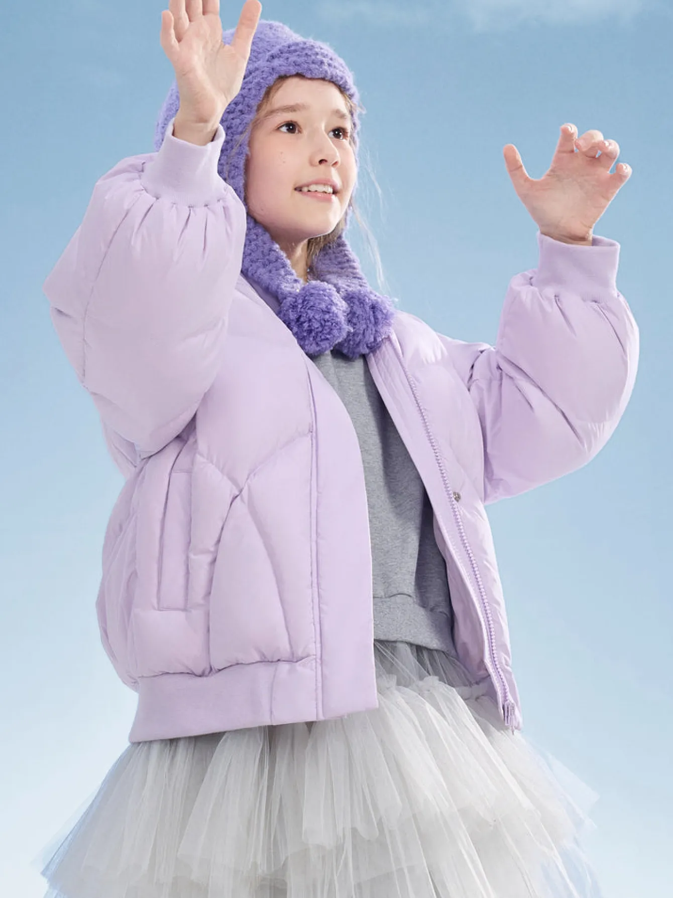 balabala_kids_girl_candy_colored_puffy_sleeves_hooded_down_jacket_1.webp Balabala Kids Girl Candy Colored Puffy Sleeves Hooded Down Jacket Violet Outlet