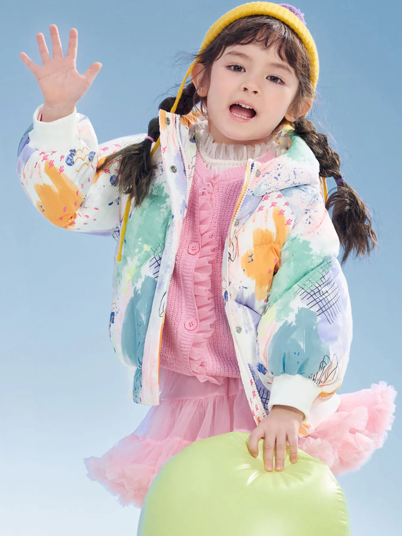 Balabala Kids Girl Candy Colored Puffy Sleeves Hooded Down Jacket Red Hue Best