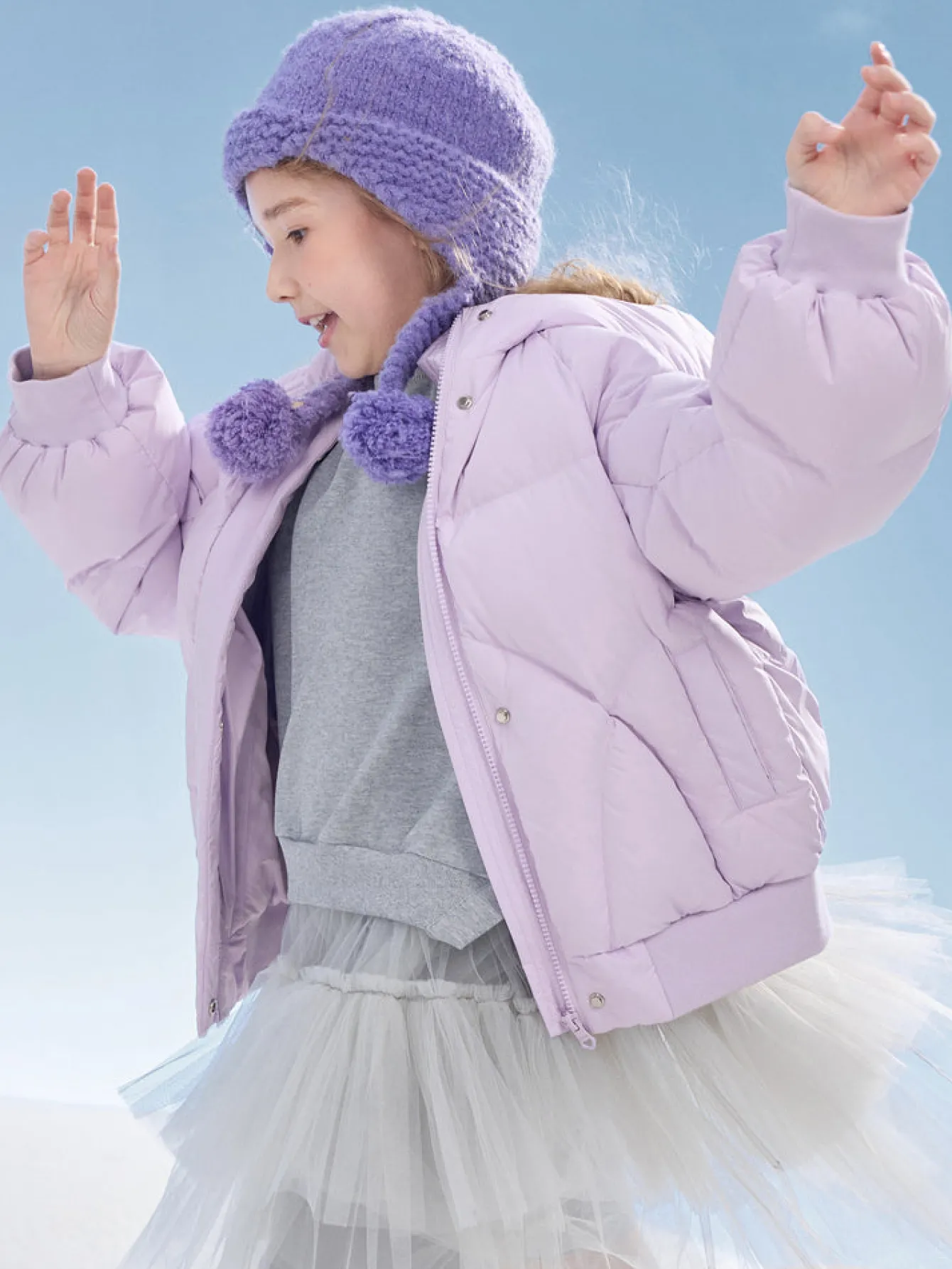 balabala_kids_girl_candy_colored_puffy_sleeves_hooded_down_jacket_2.webp Balabala Kids Girl Candy Colored Puffy Sleeves Hooded Down Jacket Violet Outlet