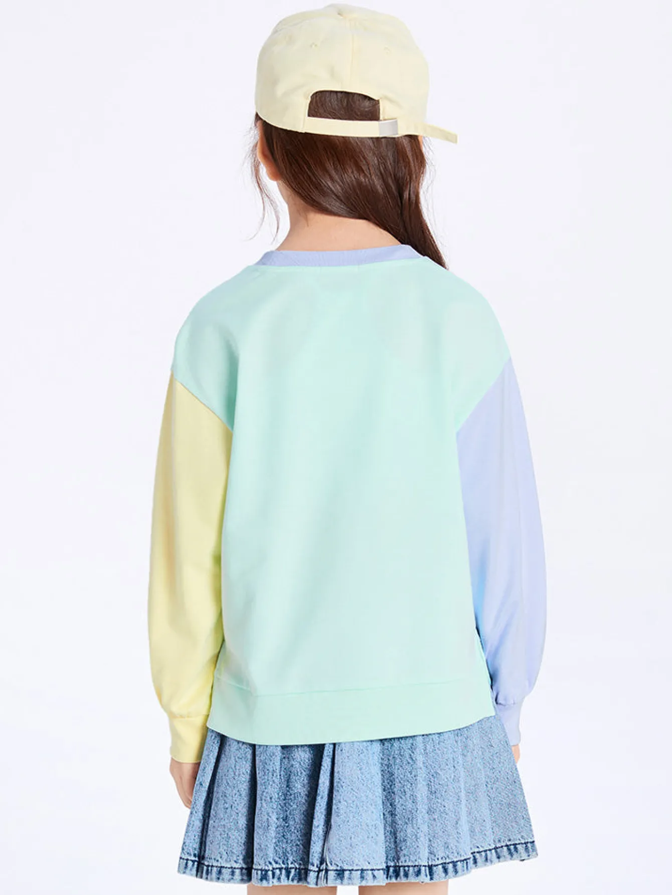 Balabala Kids Girl Contrast Patched Rounded V-Neck Long Sleeve T-Shirt 7-14 Years Cheap