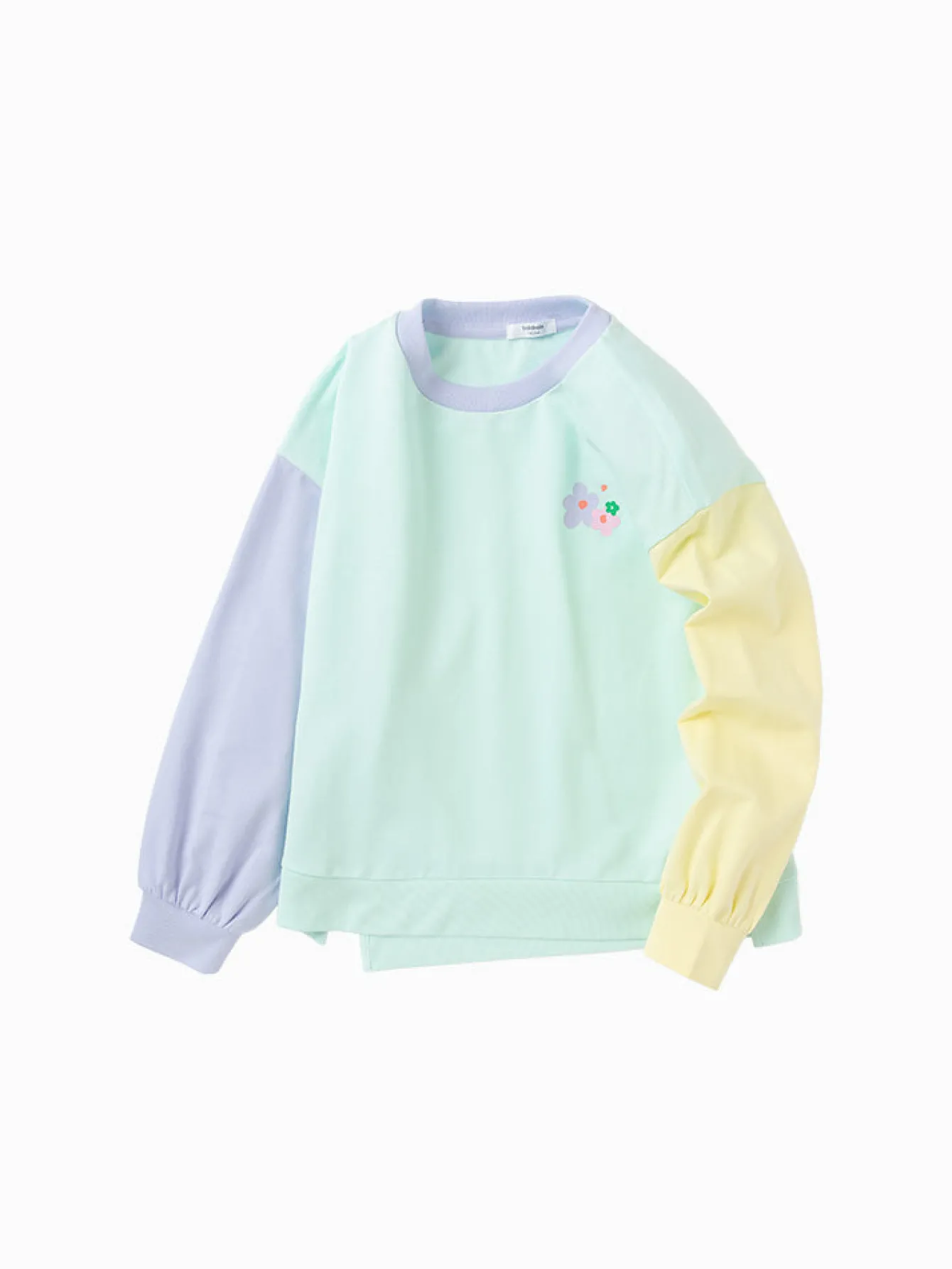 Balabala Kids Girl Contrast Patched Rounded V-Neck Long Sleeve T-Shirt 7-14 Years Cheap