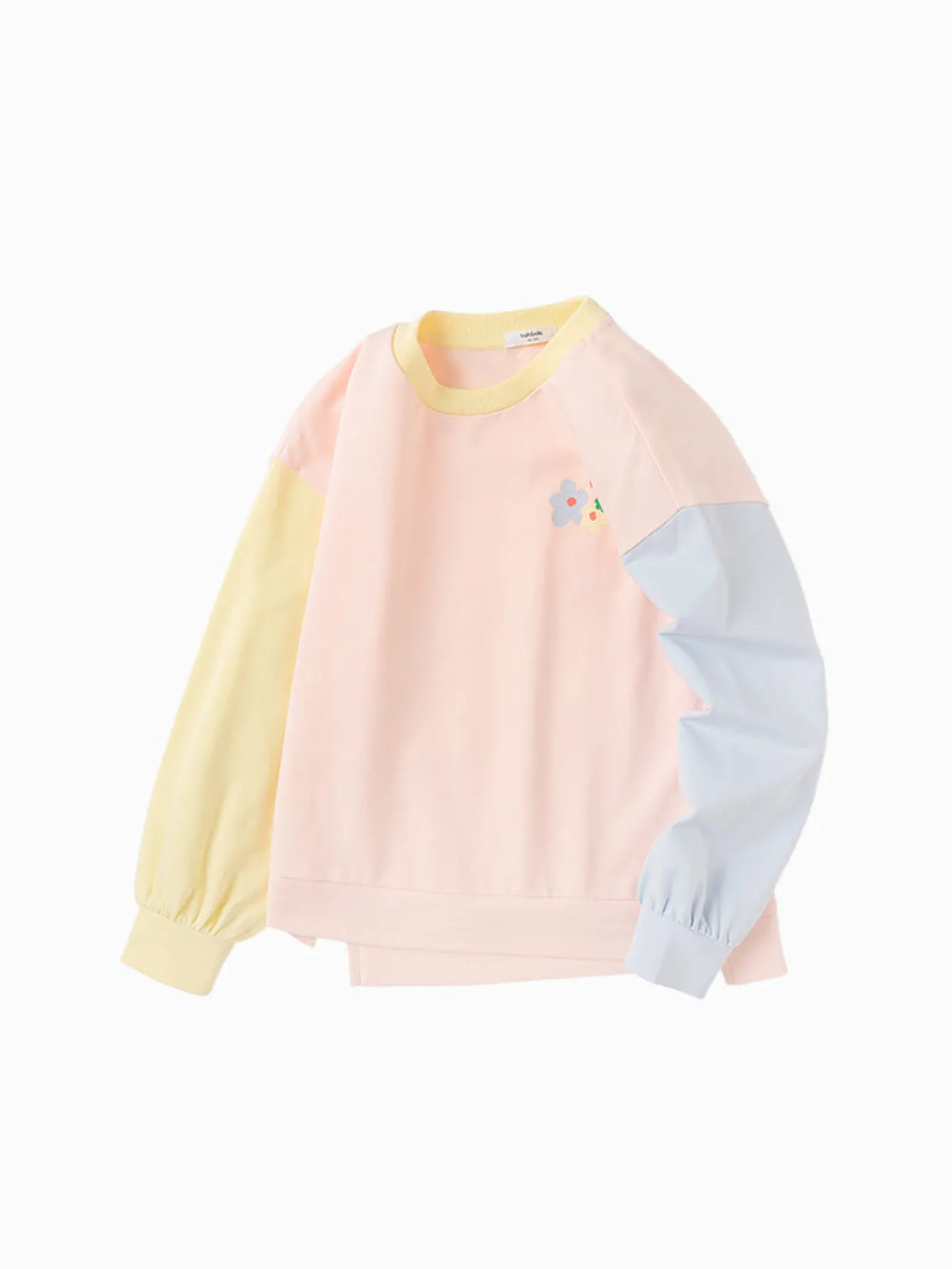 Balabala Kids Girl Contrast Patched Rounded V-Neck Long Sleeve T-Shirt 7-14 Years Cheap