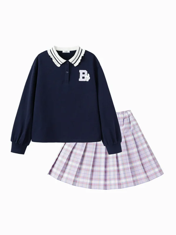 Balabala Kids Girl Contrast Patchwork Long Sleeve Woven Set 7-14 Years Best Sale
