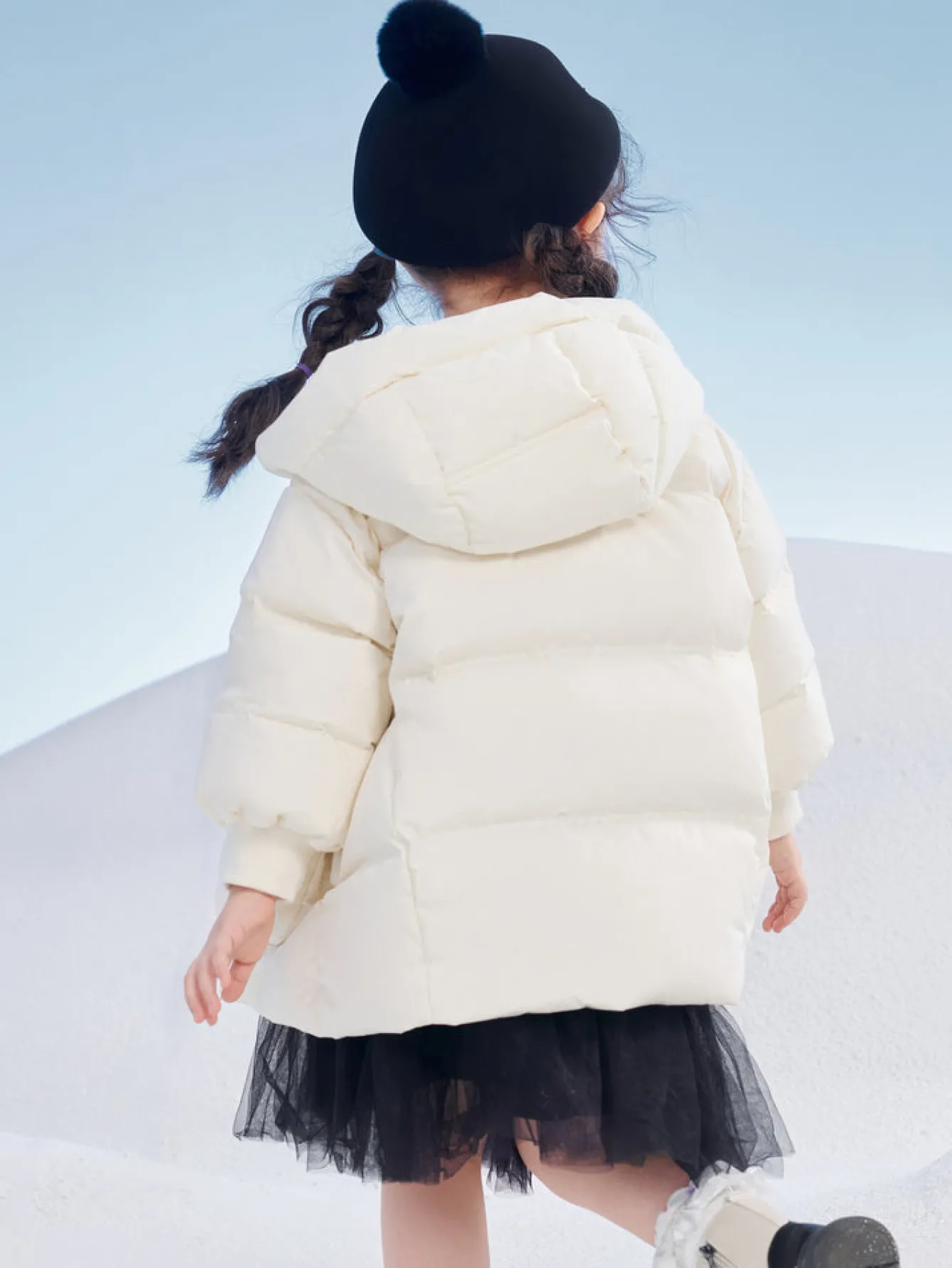 Balabala Kids Girl Puffy Shaped Bow Decorated Long Down Jacket Cream White Store