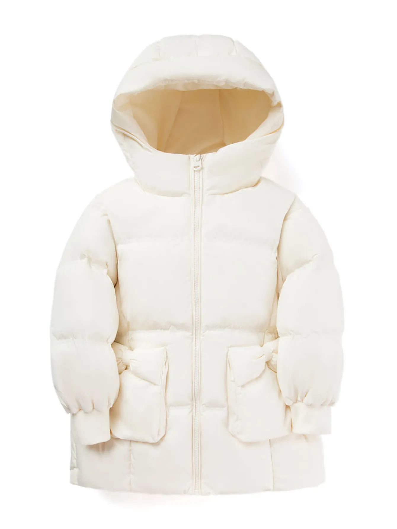 Balabala Kids Girl Puffy Shaped Bow Decorated Long Down Jacket Cream White Store