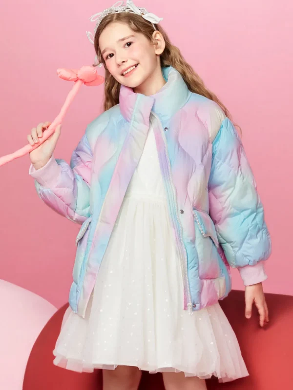 Balabala Kids Girl Puffy Sleeves High Collar Down Jacket Red Hue Cheap