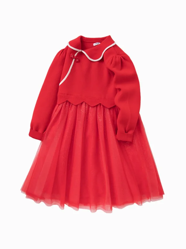 Balabala Kids Girl Woolen Dress 7-14 Years Chinese Red Online