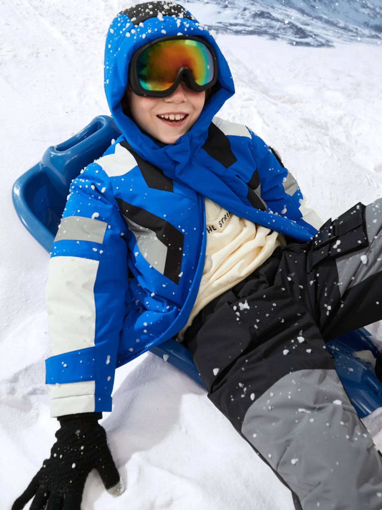 Balabala Kids Long Colorful Cold-Resistant Outdoor Down Jacket Blue Black Hue Outlet