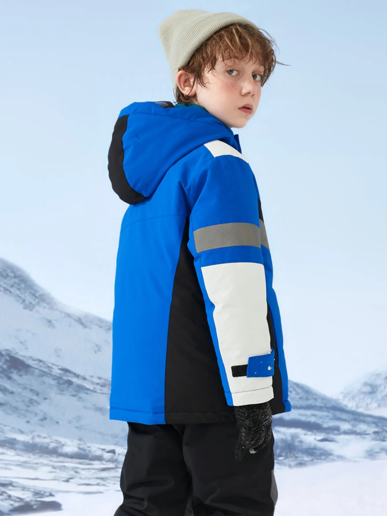 Balabala Kids Long Colorful Cold-Resistant Outdoor Down Jacket Blue Black Hue Outlet