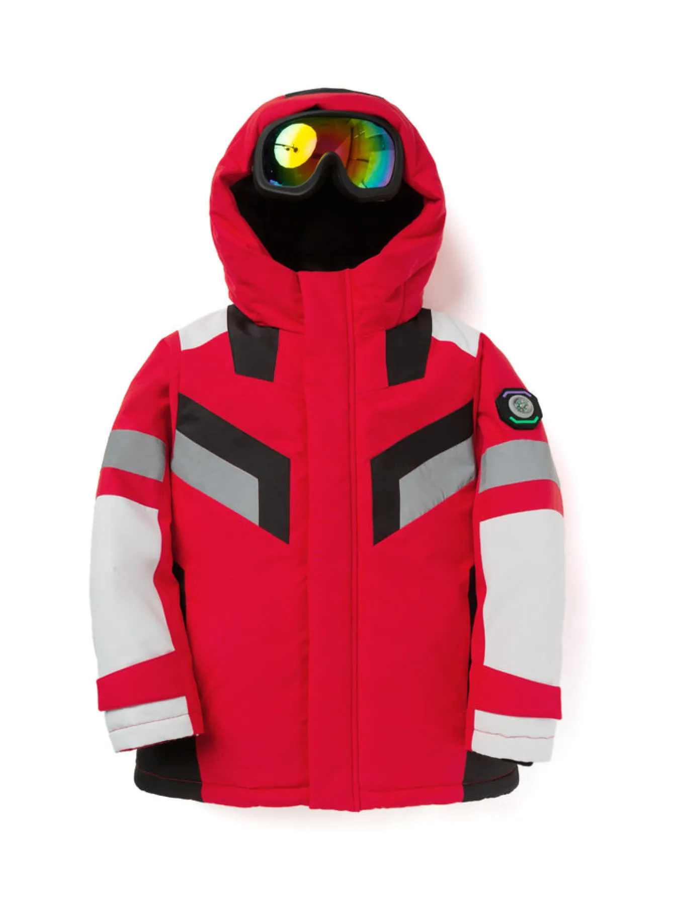 Balabala Kids Long Colorful Cold-Resistant Outdoor Down Jacket Red White Hue Clearance