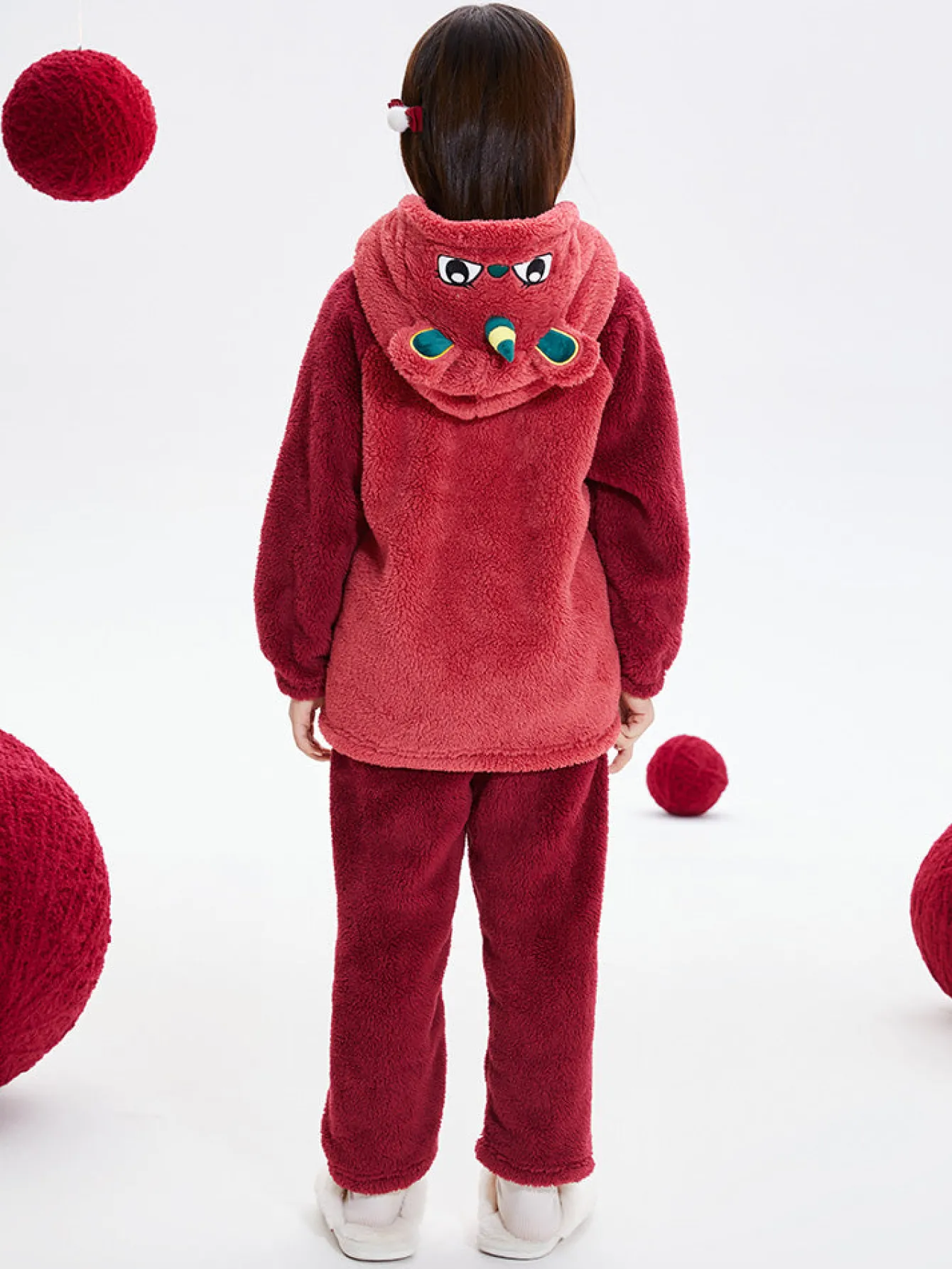 Balabala Kids Unisex Coral Fleece Animal Shape Home Wear Set 7-14 Years Red Hue Flash Sale