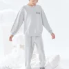Balabala Kids Unisex Waffle Fabric Solid Colour Home Wear Set 7-14 Years Cheap